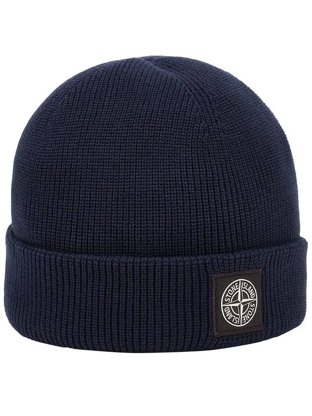 Logo Ribbed Soft Organic Cotton Beanie Navy - STONE ISLAND - BALAAN 3