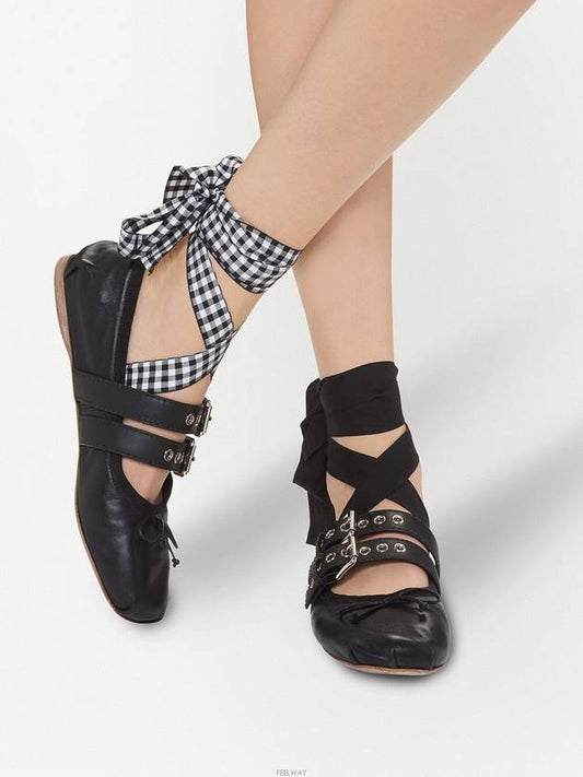 Buckle Strap Nappa Leather Ballerina Black - MIU MIU - BALAAN 2