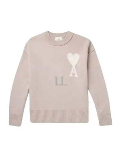 Big Heart Logo Wool Knit Top Light Beige - AMI - BALAAN 2