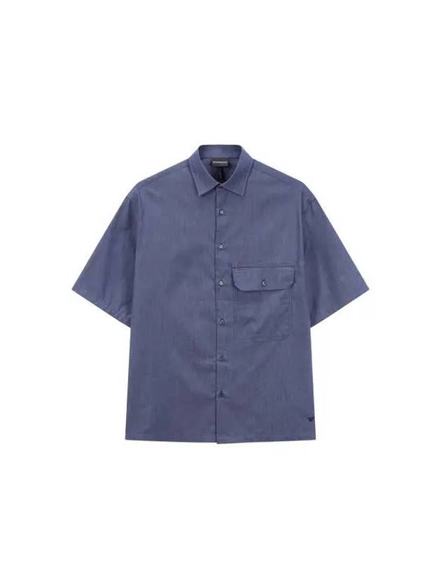 Men s Cotton Chambray Short Sleeve Shirt Dark Indigo - EMPORIO ARMANI - BALAAN 1