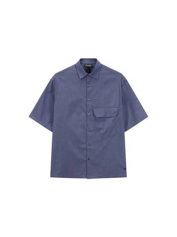 Men s Cotton Chambray Short Sleeve Shirt Dark Indigo - EMPORIO ARMANI - BALAAN 1