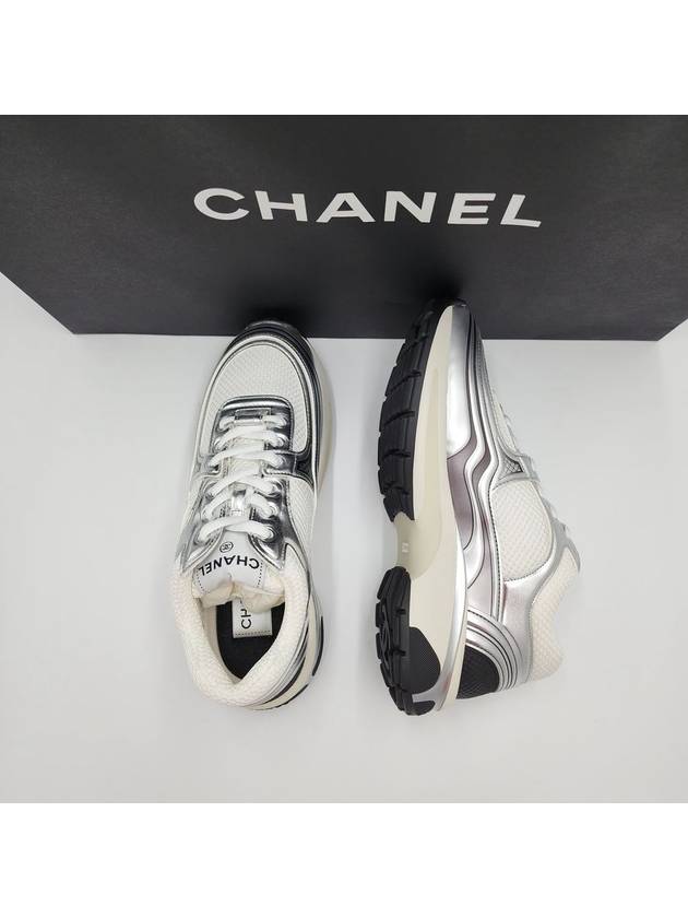 Fabric Laminated Low Top Sneakers Silver - CHANEL - BALAAN 10