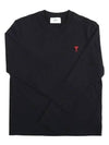 Chain Stitch Heart Logo Long Sleeve T-Shirt Black - AMI - BALAAN 2