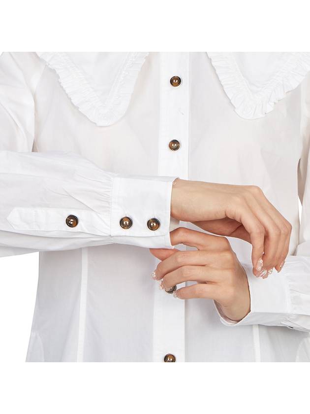 Ruffle Wide Poplin Blouse White - GANNI - BALAAN 9