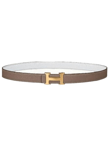 Mini H Buckle Reversible 24mm Leather Belt Etoupe Blanc - HERMES - BALAAN 1