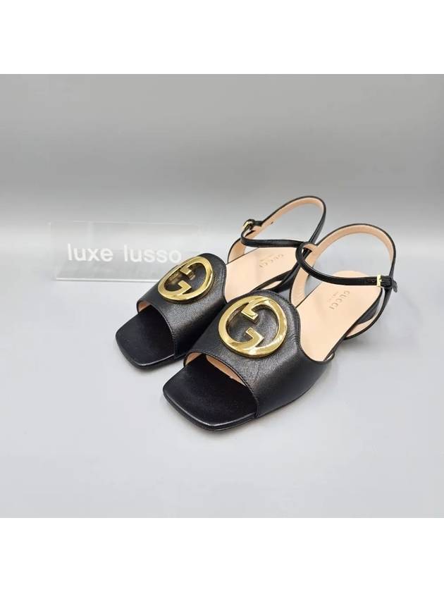 Women's Interlocking G Logo Leather Sandals Black - GUCCI - BALAAN 2