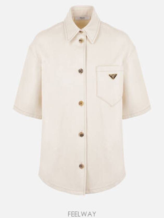 Triangle Logo Cotton Short Sleeve Shirt Ivory - PRADA - BALAAN 2