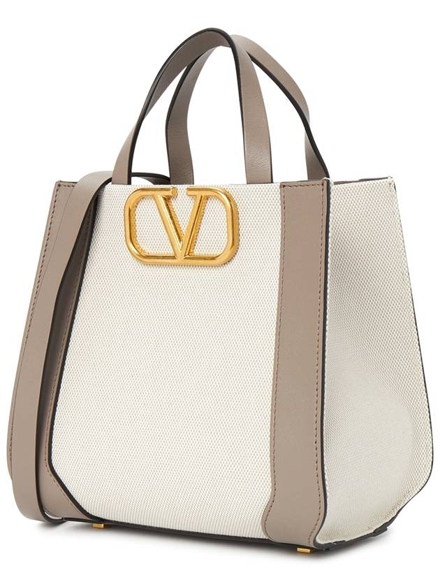 V Logo Signature Leather Tote Bag Grey - VALENTINO - BALAAN 3