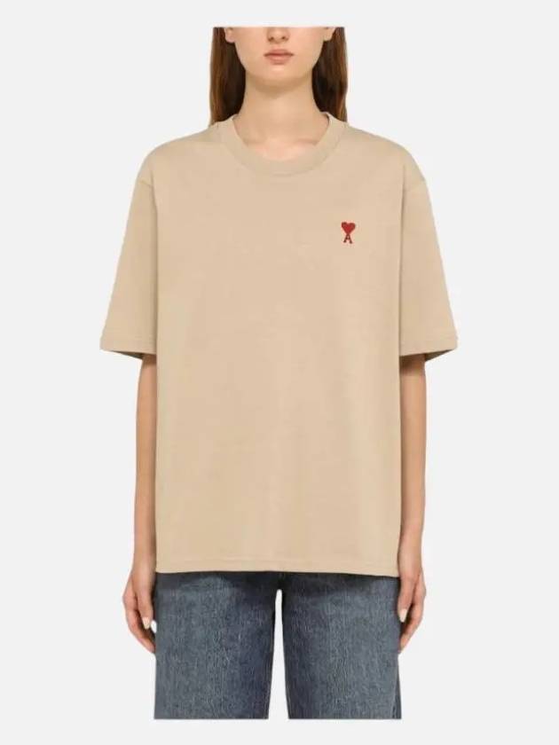 Small Heart Logo Boxy Fit Short Sleeve T-shirt Beige - AMI - BALAAN 3