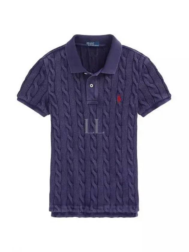 Slim Fit Cable Knit Polo Shirt Navy - POLO RALPH LAUREN - BALAAN 2