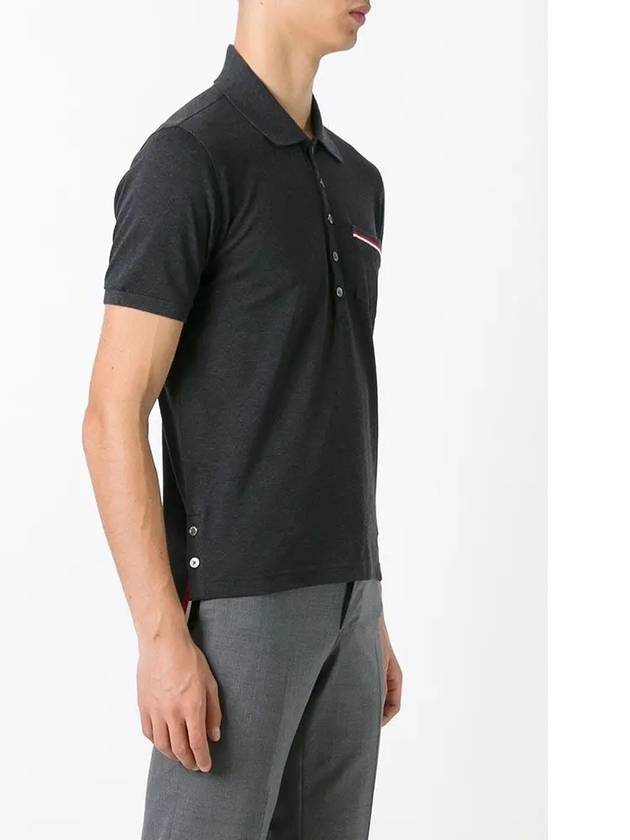 Men's Three Stripes Pocket Mercerized Short Sleeve Polo Shirt Dark Grey - THOM BROWNE - BALAAN 5