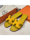 Women s Oran Sandals Calfskin Suede Yellow - HERMES - BALAAN 3