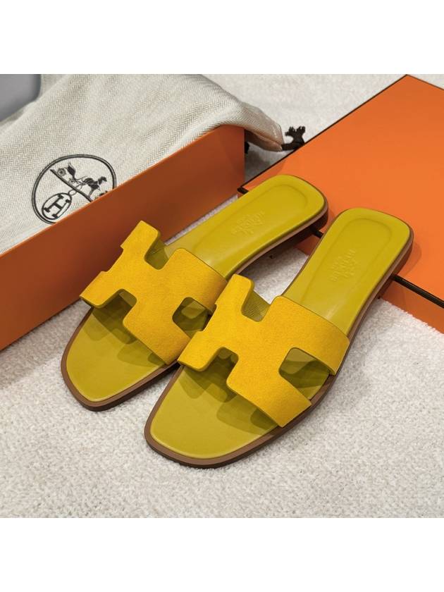 Women s Oran Sandals Calfskin Suede Yellow - HERMES - BALAAN 3