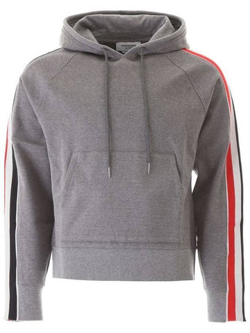 Three Stripe Cotton Hoodie Grey - THOM BROWNE - BALAAN 1