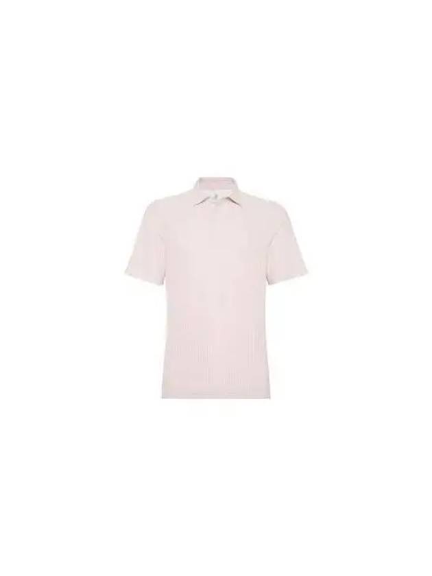 Ribbed Knit Short Sleeve Polo Shirt Pink - BRUNELLO CUCINELLI - BALAAN 2