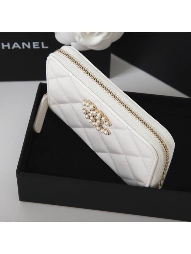 Pearl zipper card wallet white gold AP3811 - CHANEL - BALAAN 6