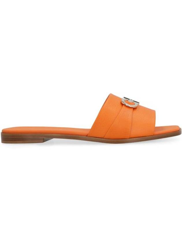 Gancini Leather Slippers Orange - SALVATORE FERRAGAMO - BALAAN 3