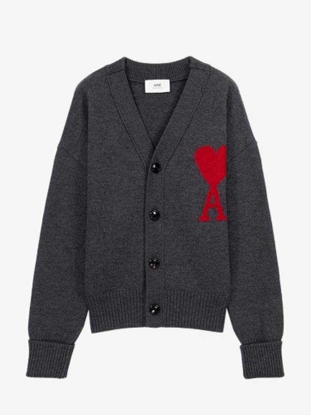 Big Heart Logo Wool Cardigan Grey - AMI - BALAAN 2