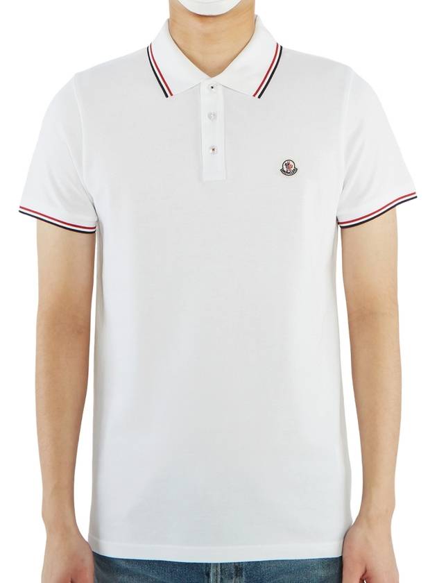 Stripe Trimming Logo Short Sleeve Polo Shirt White - MONCLER - BALAAN 2