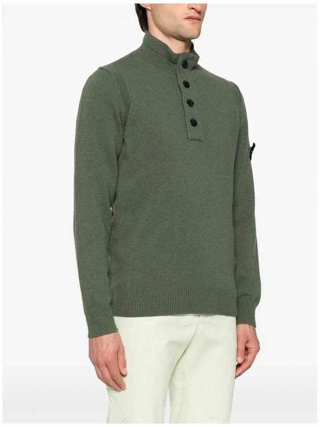 Wappen Patch Half Button Lambswool Knit Top Musk Green - STONE ISLAND - BALAAN 3