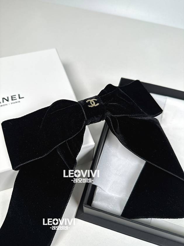 Cambon Package CC Logo Velvet Ribbon Pin Big Hairpin Black Gold AA8557 - CHANEL - BALAAN 8