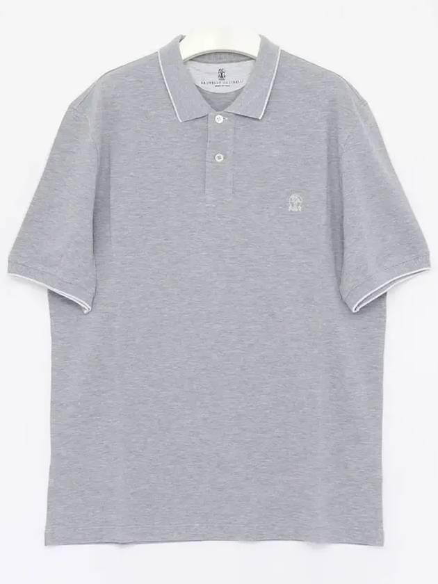 Embroidered Logo Short Sleeve Polo Shirt Grey - BRUNELLO CUCINELLI - BALAAN 4