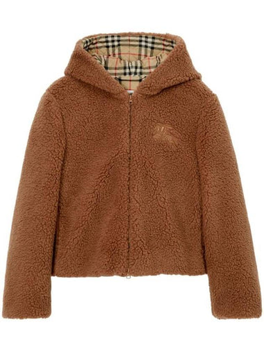 Embroidered Logo Fleece Hooded Jacket Brown - BURBERRY - BALAAN 1