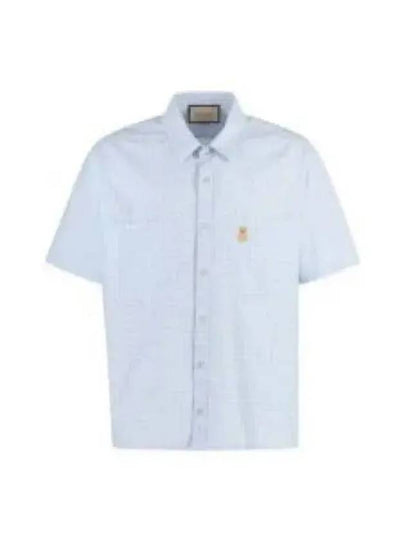 Patch Short Sleeve Shirt Blue - GUCCI - BALAAN 2