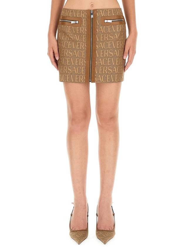 Women's All-Over Logo Mini H-Line Skirt Brown - VERSACE - BALAAN 2