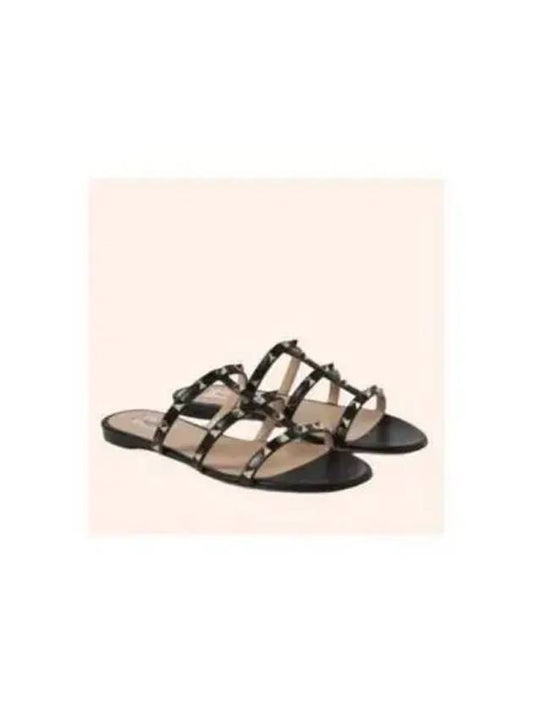 Rockstud Flat Slippers Black - VALENTINO - BALAAN.