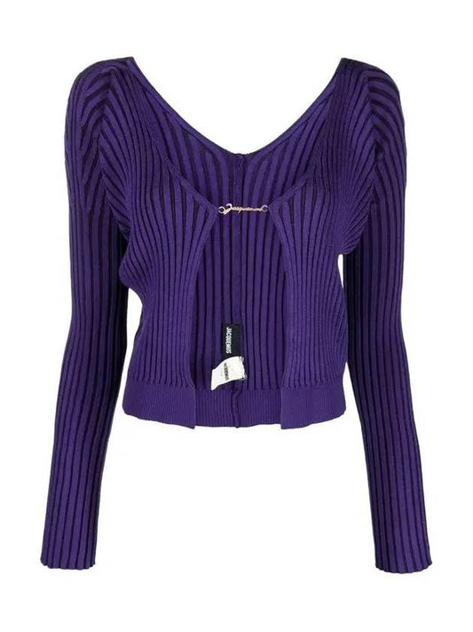 La Maille Pralu Longue Micro Charm Logo Cardigan Purple - JACQUEMUS - BALAAN 2