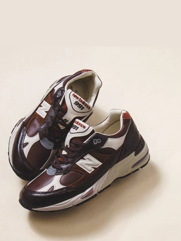 991 Made in UK Earth French Leather Low Top Sneakers Brown - NEW BALANCE - BALAAN 5