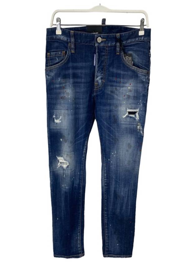 Men's Bros Logo Patch Disadded Skater Jeans Blue - DSQUARED2 - BALAAN 3