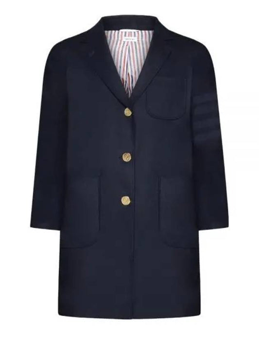 Flannel Sack 4 Bar Wool Cashmere Single Coat Navy - THOM BROWNE - BALAAN 2