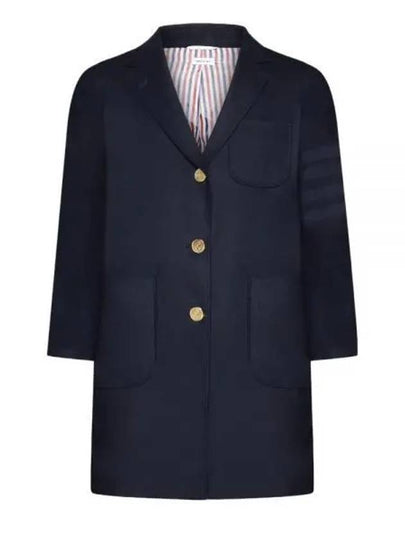 Flannel Sack 4 Bar Wool Cashmere Single Coat Navy - THOM BROWNE - BALAAN 2