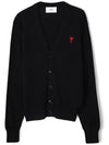 Red Heart Logo Merino Wool Cardigan Black - AMI - BALAAN 4