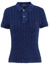 Women's Embroidery Pony Short Sleeve Collared Knit Top Blue - POLO RALPH LAUREN - BALAAN 2