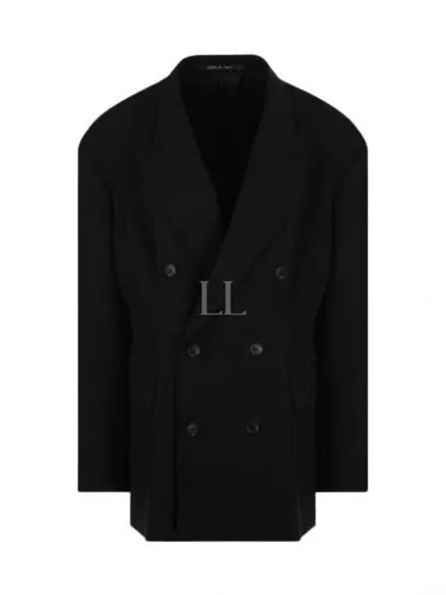 Cinched Double Breasted Wool Jacket Black - BALENCIAGA - BALAAN 2