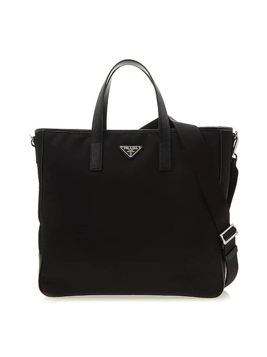 triangle logo saffiano tote bag black - PRADA - BALAAN.