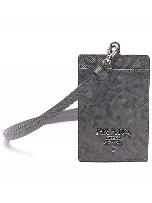 Saffiano Logo Case Necklace Card Wallet Grey - PRADA - BALAAN 5