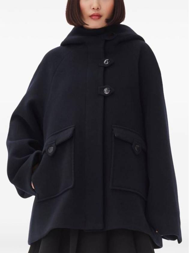 Wool Hooded Jacket Black - GANNI - BALAAN 4