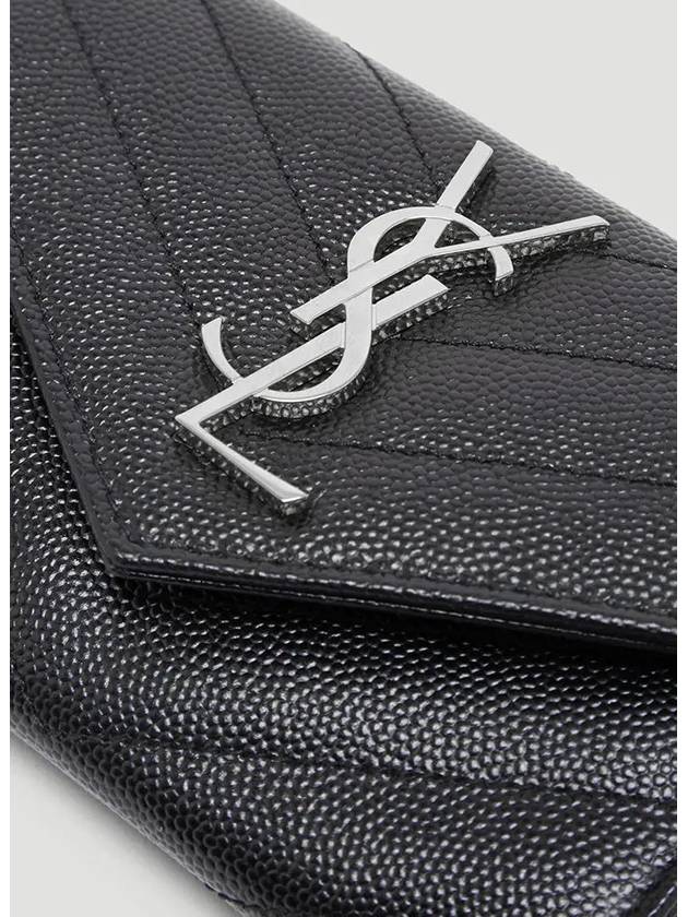 Cassandre Matelasse Small Envelope Grain de Poudre Embossed Leather Wallet Silver Black - SAINT LAURENT - BALAAN 5