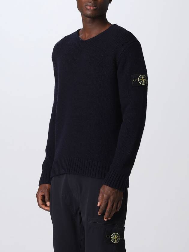 Lambs Wool V-Neck Knit Top Navy - STONE ISLAND - BALAAN 5