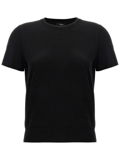 Women's Regal Wool Slim Crew Neck Short Sleeve T-Shirt Black - THEORY - BALAAN 2