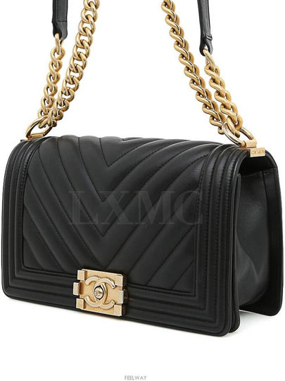 Classic Boy Bag Chevron Black Gold Chain Shoulder Flap - CHANEL - BALAAN 2