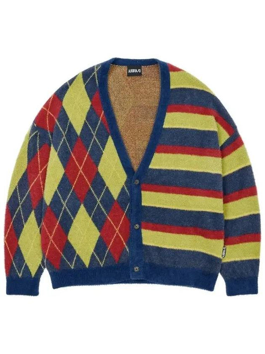 Men's Argyle Striped Mix Cardigan Navy - AJOBYAJO - BALAAN 1