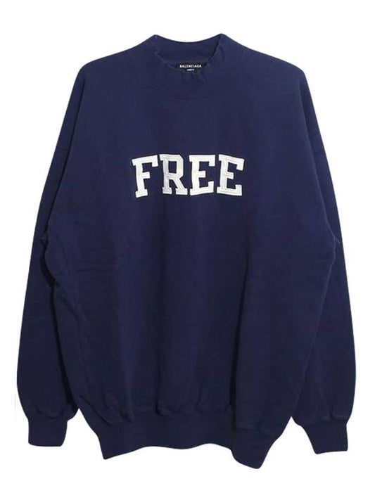 Women's Free Embroidery Distressed Sweatshirt Navy - BALENCIAGA - BALAAN 1