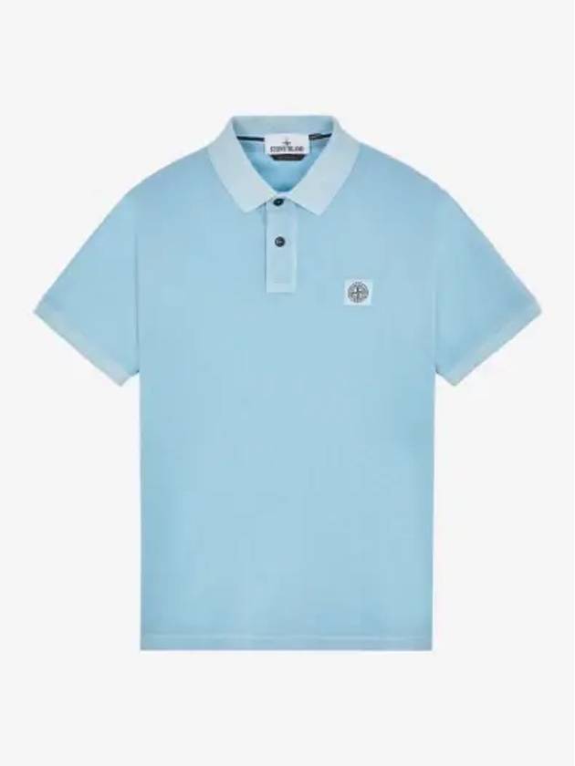 Men's Logo Patch Short Sleeve Polo Shirt Sky Blue - STONE ISLAND - BALAAN 3