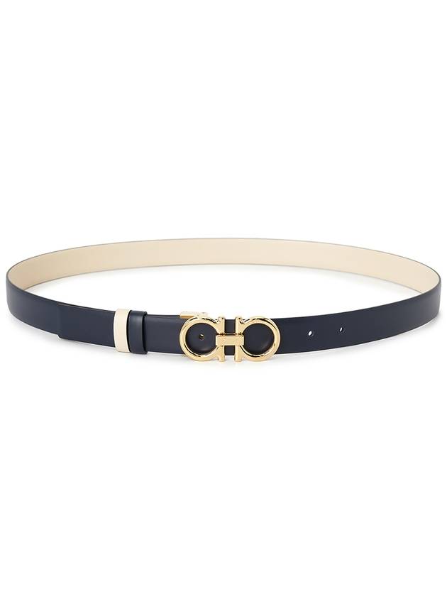 Women's Gancini Buckle Reversible Leather Belt Bone Navy - SALVATORE FERRAGAMO - BALAAN 4