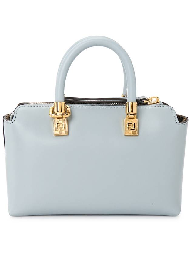 Leather Small Boston Tote Bag Light Blue - FENDI - BALAAN 4